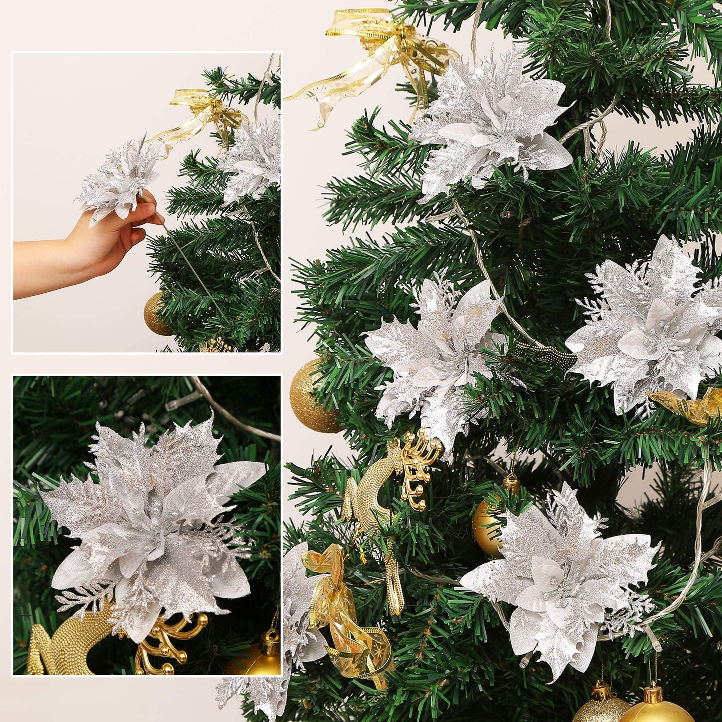 20pcs Christmas Poinsettia Flowers Ornaments