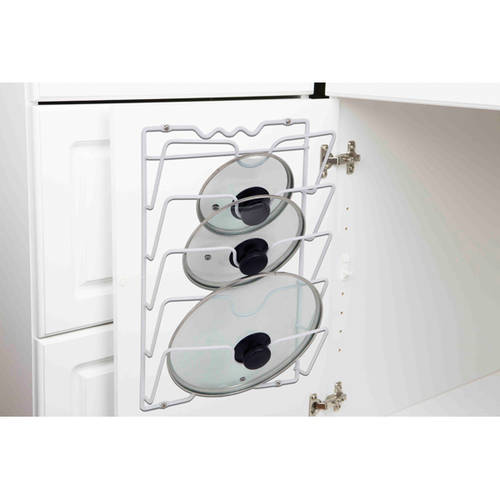 Wall or Cabinet Mount 4-Shelf Pot Lid Rack Organizer, 6 x 9 x 5 inches, White