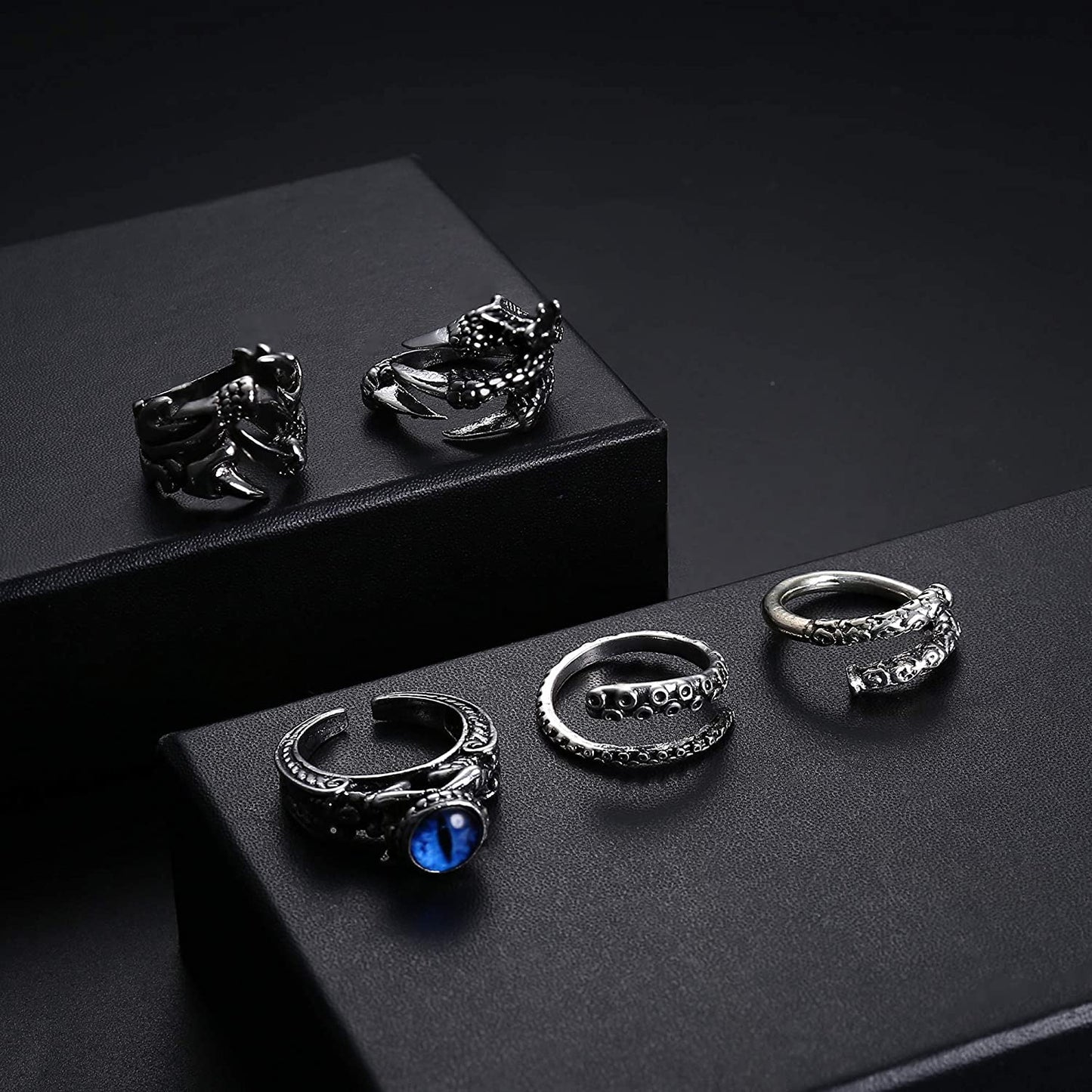 12 Pcs Vintage Punk Rings Octopus Dragon Snake Adjustable Cool Gothic Ring Set