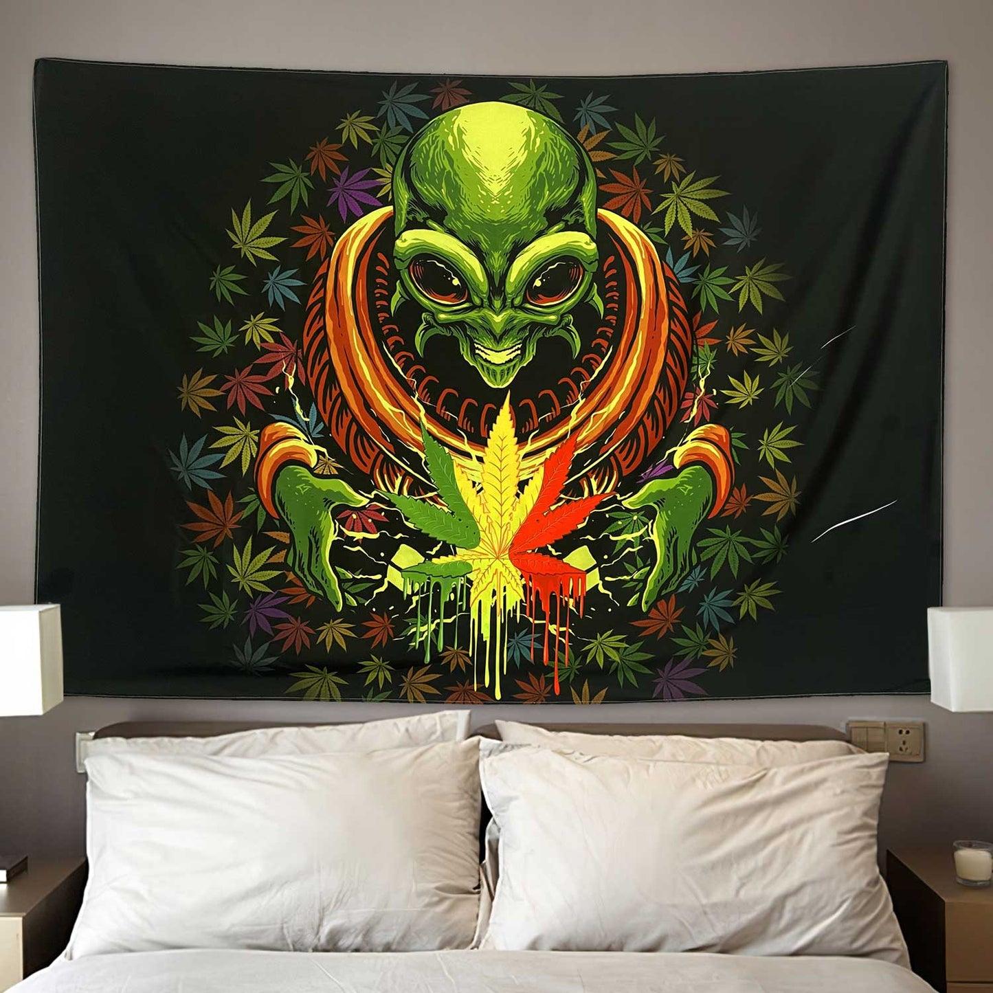 Black Light Cool Trippy Alien Tapestry Wall Decoration 60X40 inches