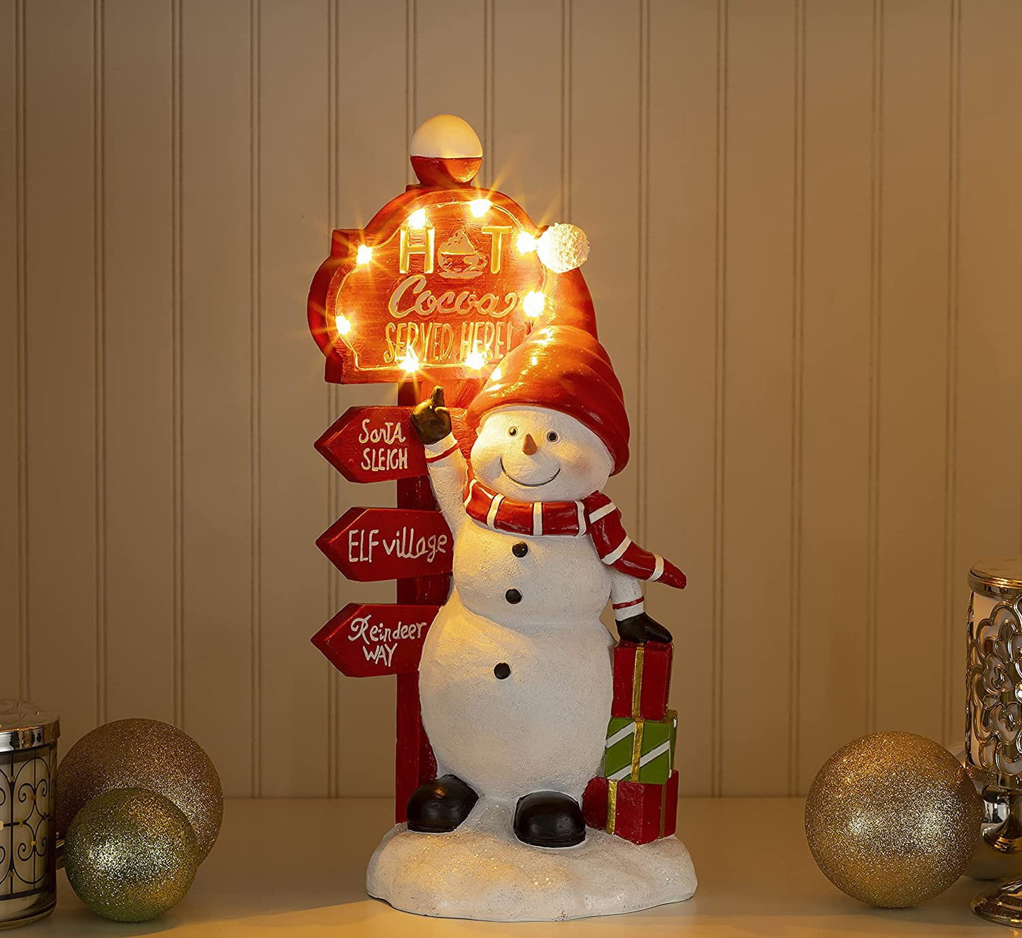 Hot-Cocoa LED Signpost Christmas Snowman Light Decoration