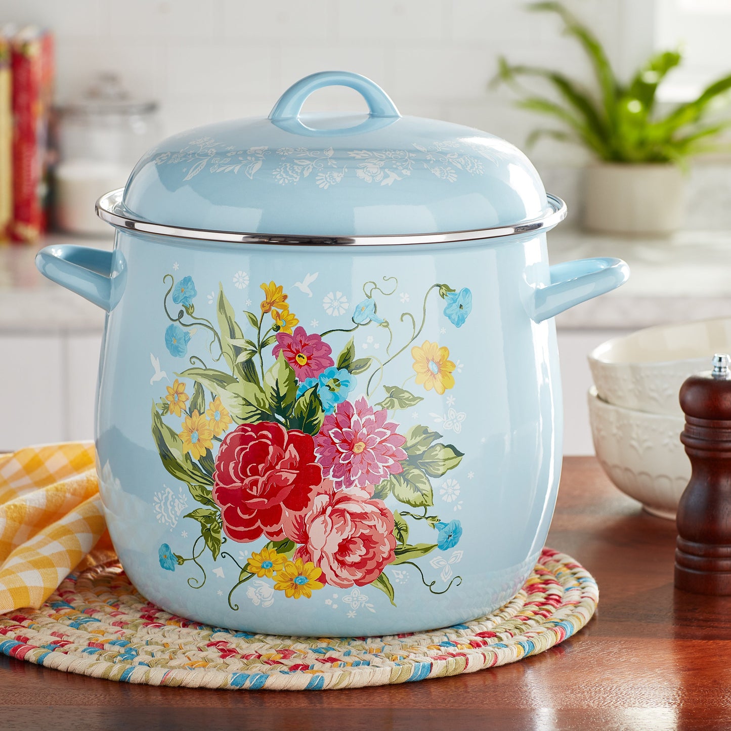 Breezy Blossom Enamel-on-Steel 12-Quart Stock Pot