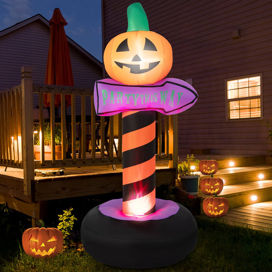 6 FT Halloween Inflatable Pumpkin Road Sign Decoration