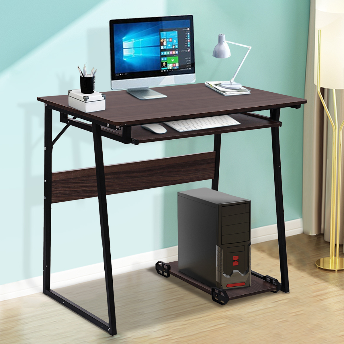 Computer Desk w/ Pull-out Keyboard Tray -Brown