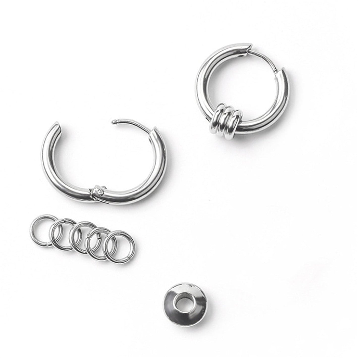 Small Hoop Punk Earrings for Men/ Women 14k White Gold Plated