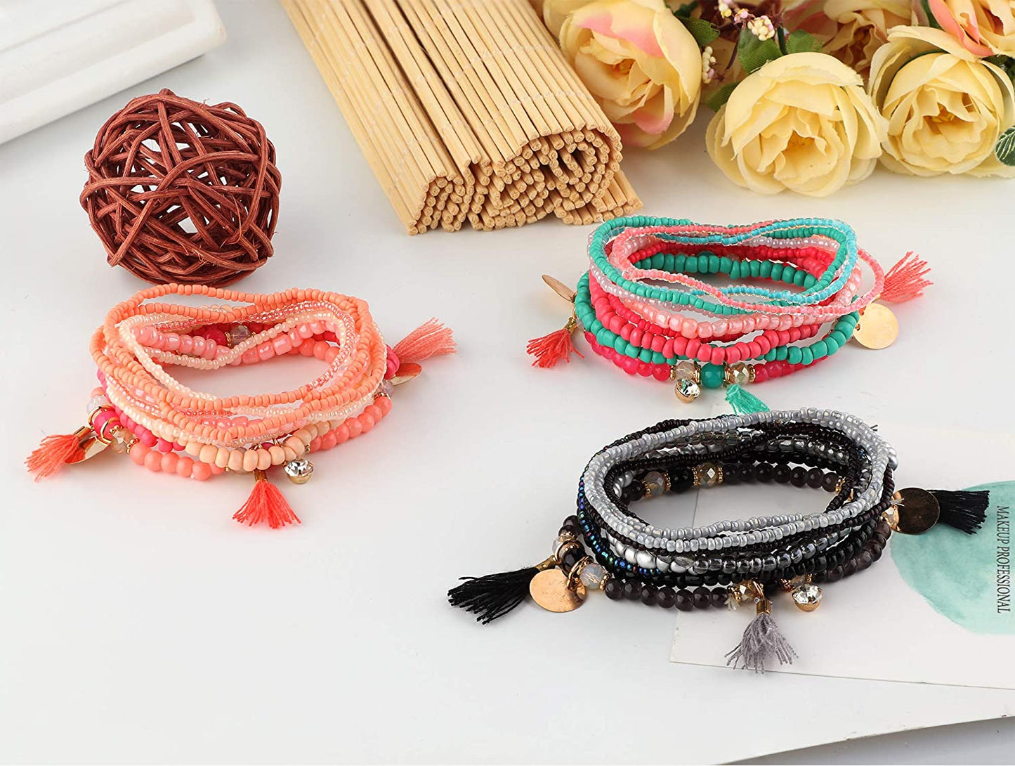 3-6 Sets Bohemian Beaded Multilayer Stretch Stackable Bracelet