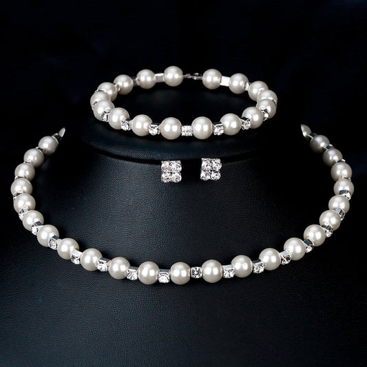Pearl Necklace Bracelet & Earrings Set for Women