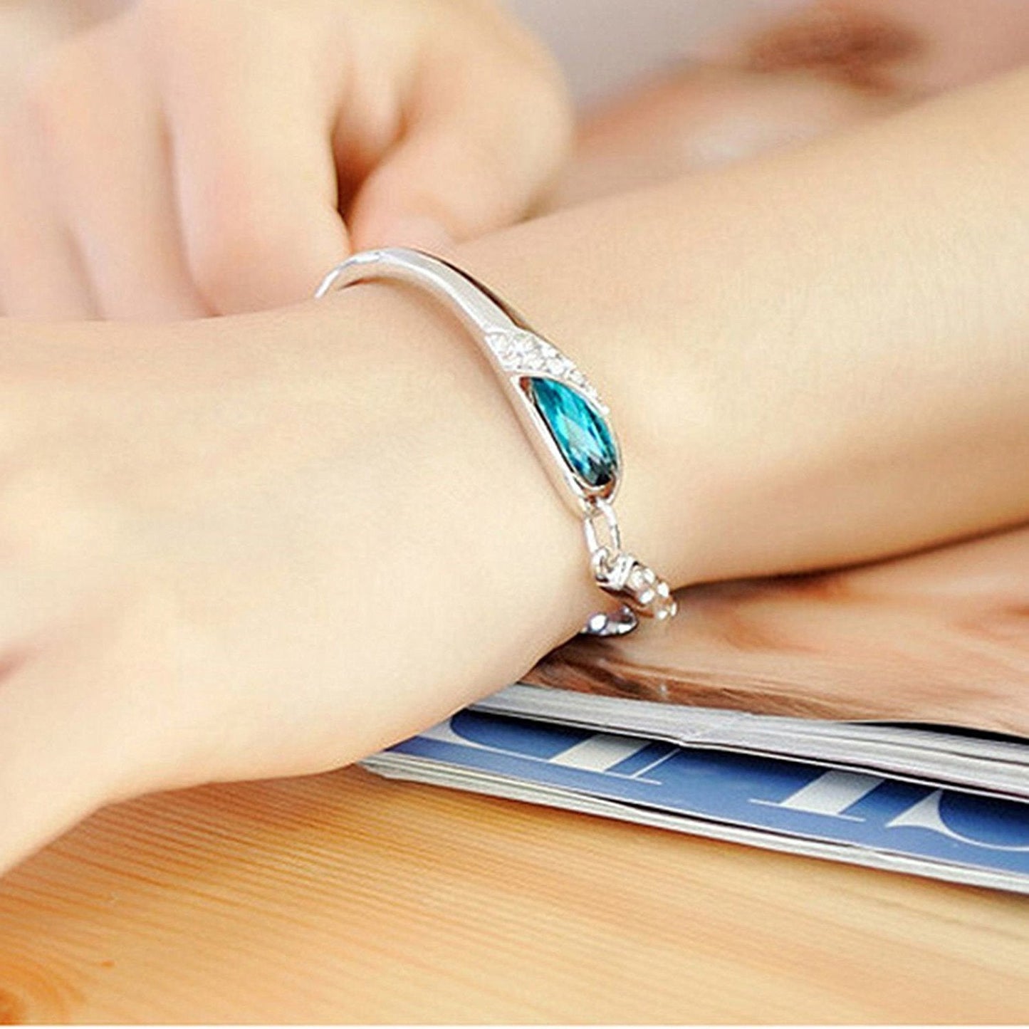 925 Sterling Silver Bracelet Crystal Bangle Rhinestone