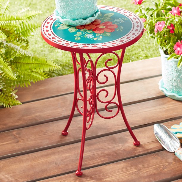 The Pioneer Woman Knockdown Tile and Iron Round Vintage Plant Stand