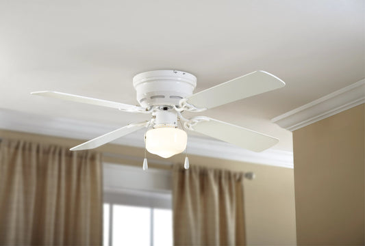 42" Hugger Metal Ceiling Fan w/ Single Light, White, 4 Blades, LED Bulb, Reversible