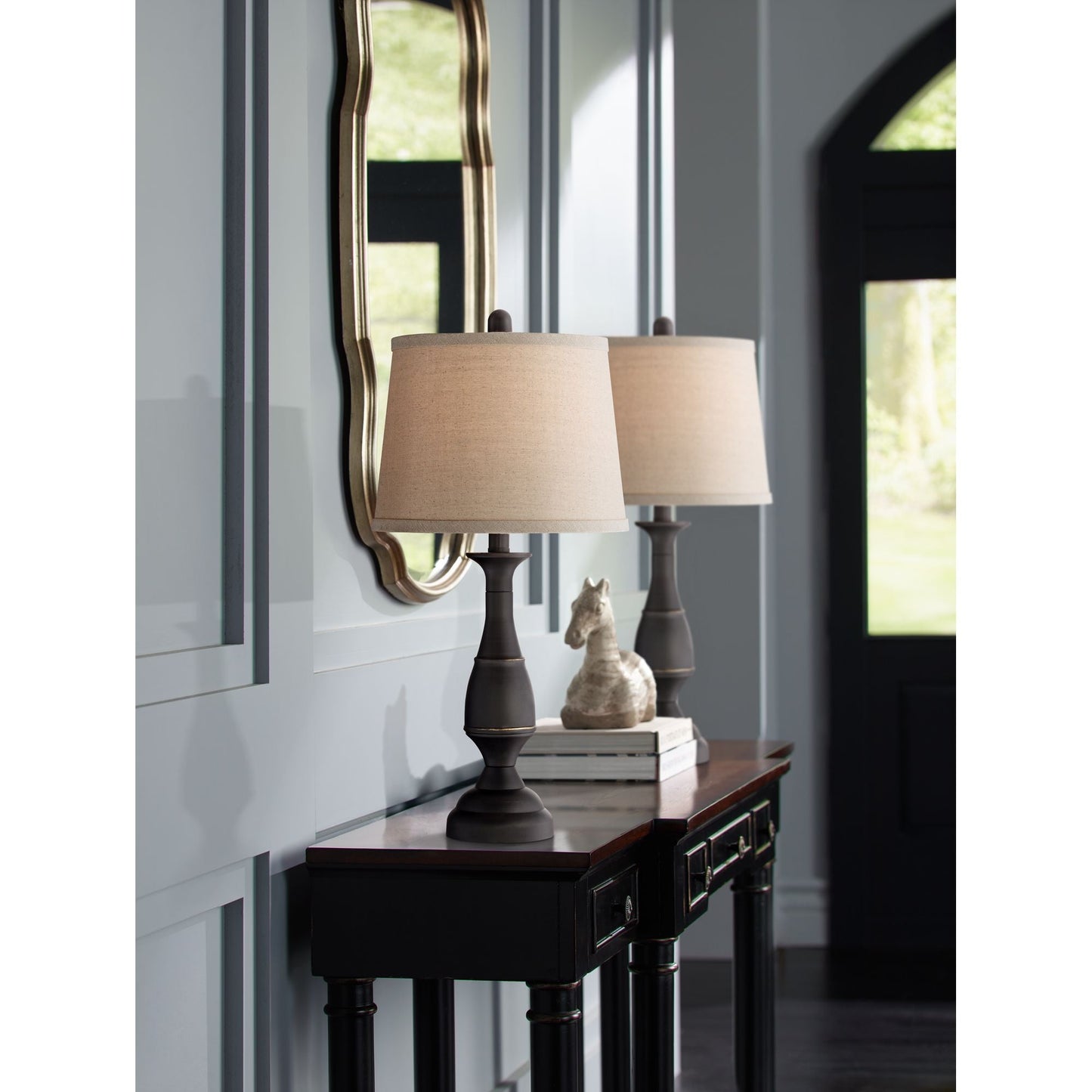 Traditional Table Lamps Set of 2 Dark Bronze Metal Beige Linen