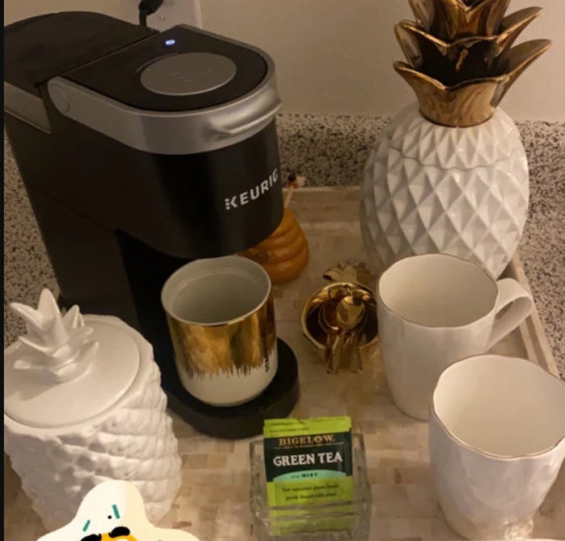 Pineapple Ceramic Canister Crown Lid Food Jar Hawaiian Themed Home Decor Accent-Gold