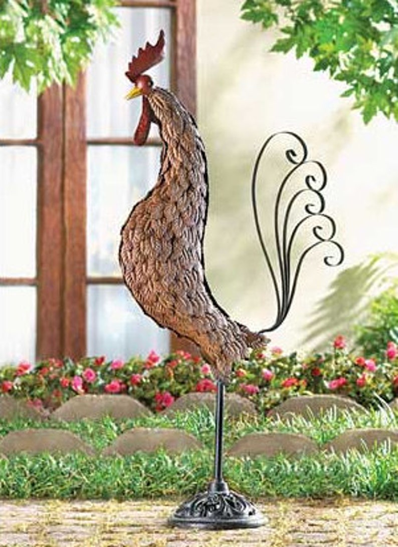 Farmhouse Metal Rooster | Metal Sculpture For Outdoor Farm Decors