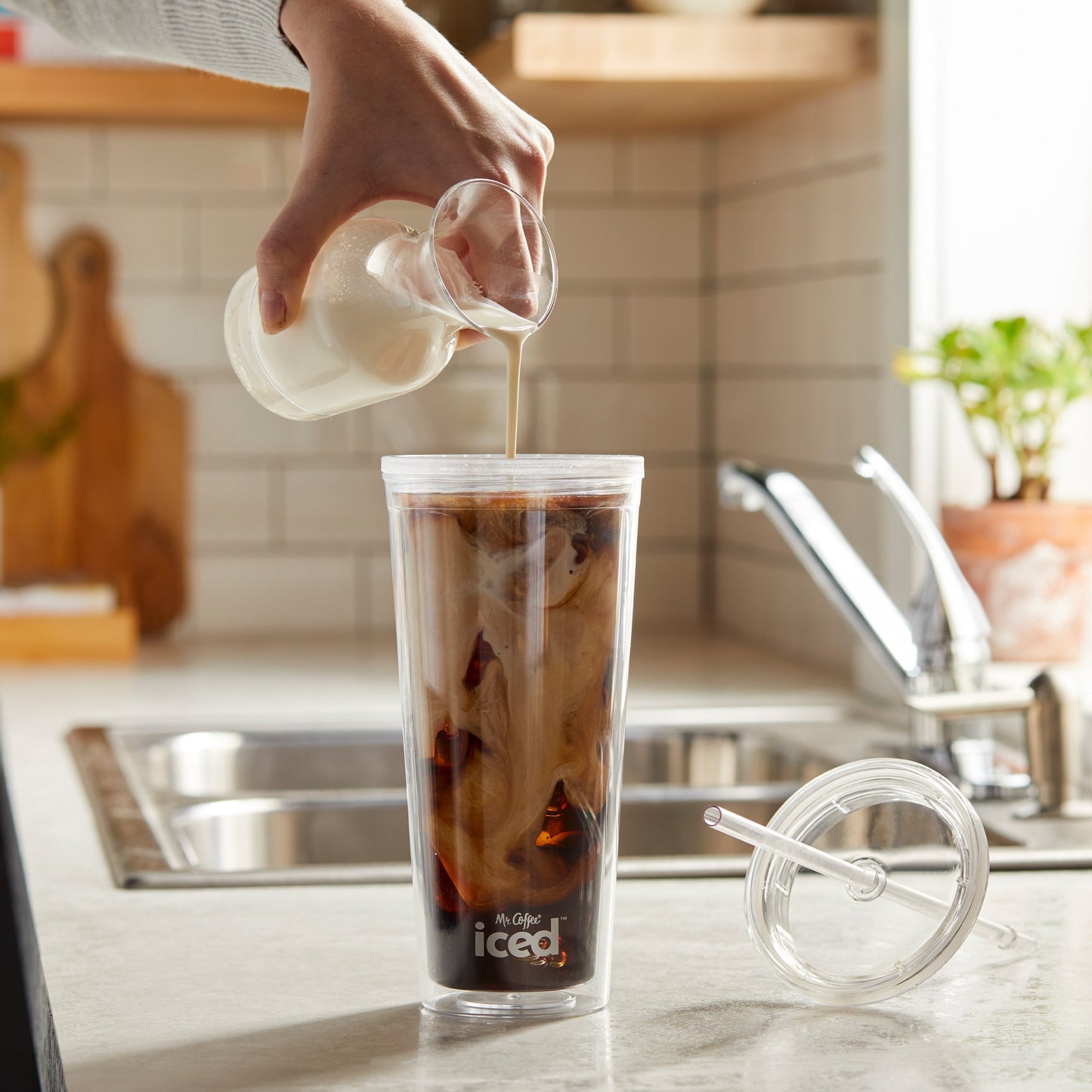 Iced Coffee Maker with Reusable Tumbler & Coffee Filter, Dark Grey