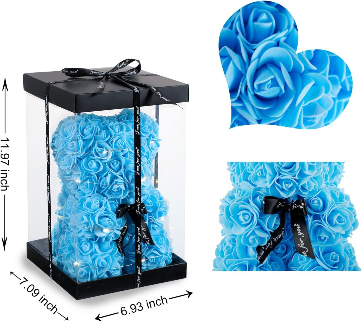 Blue Flower Bear Rose Teddy Bear with Box Lights Necklace Balloon Card