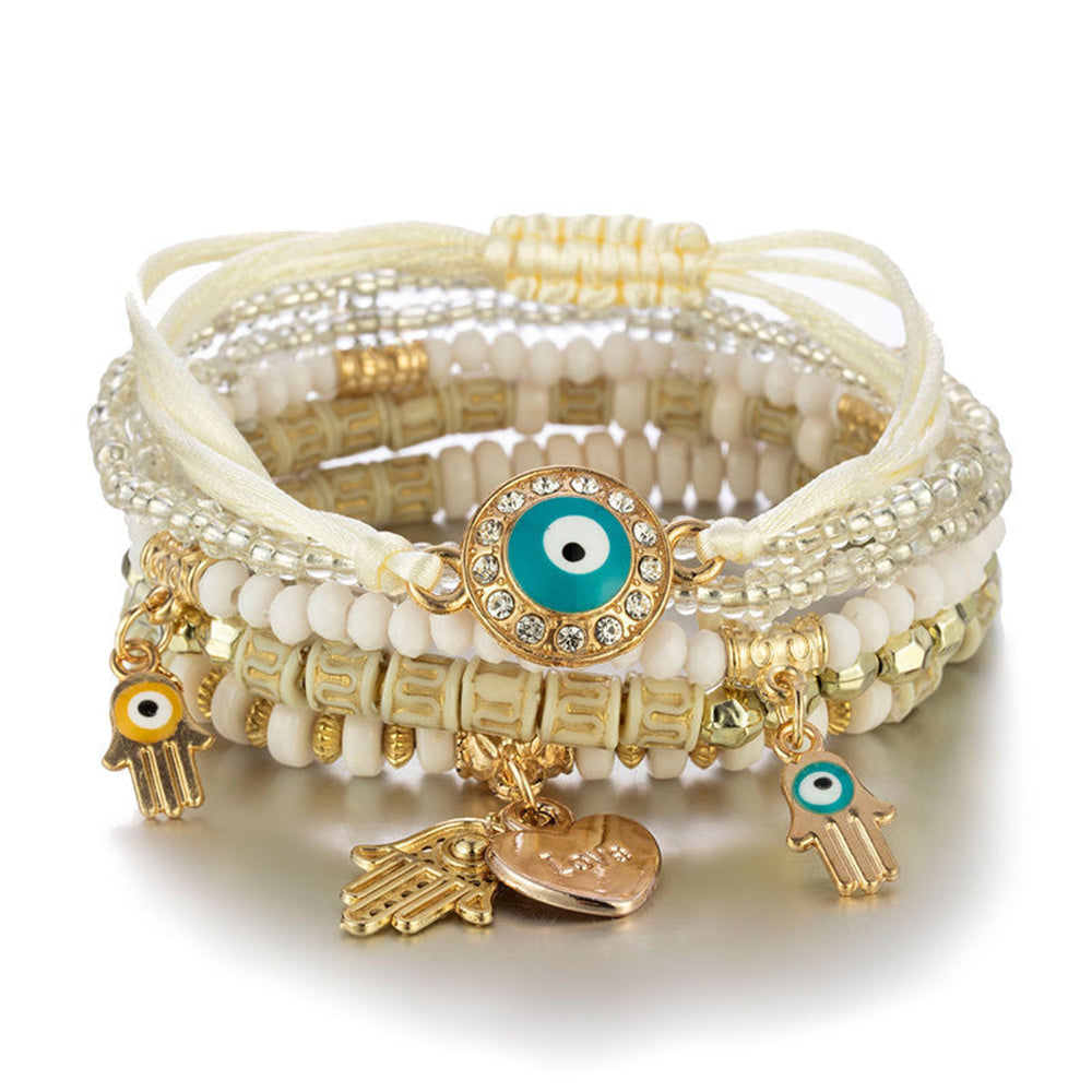 Multilayer Evil Eye Bohemian Stretch Beads Bracelets for Women