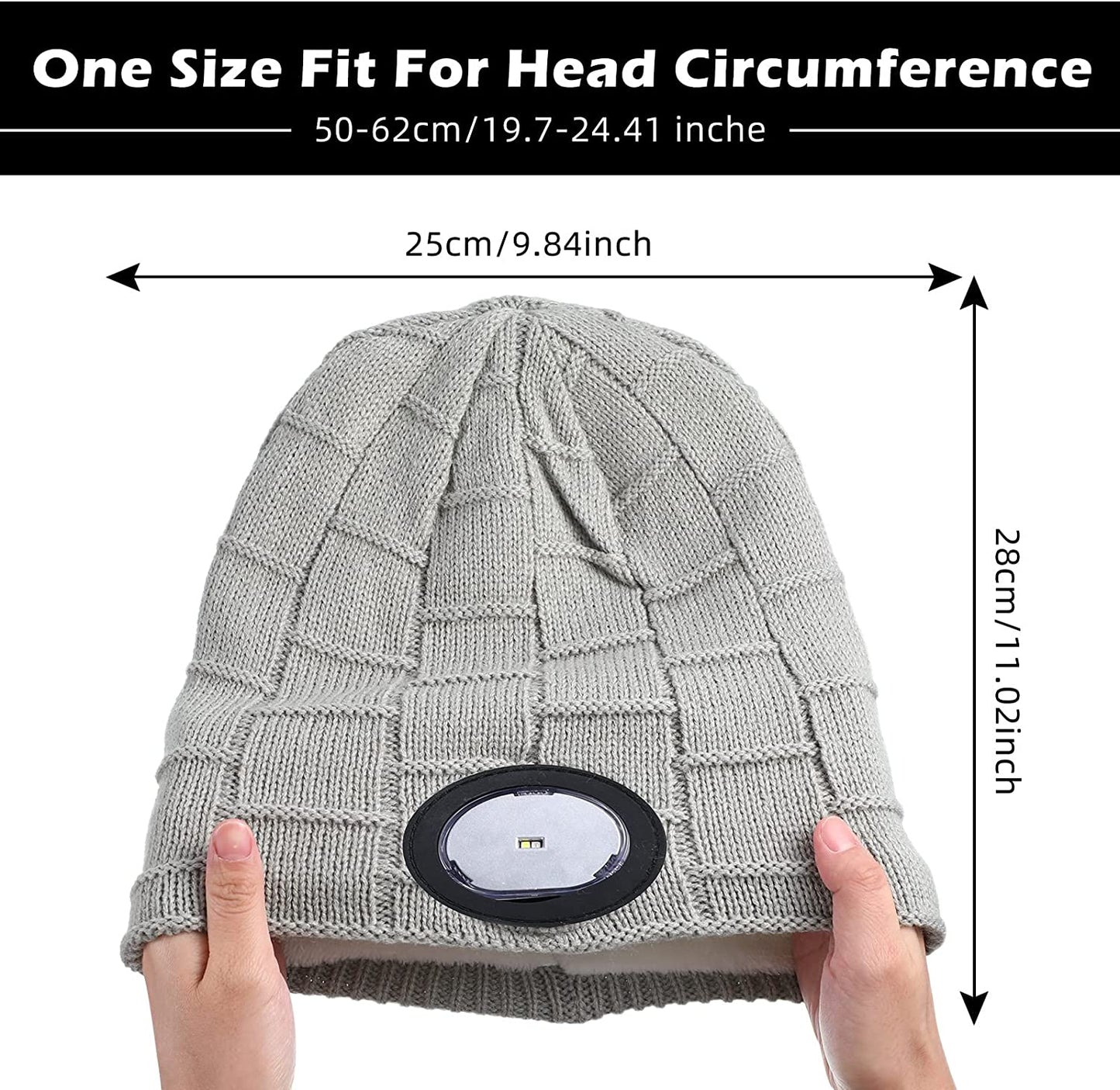 2 Pieces Beanie w/ LED Light USB Rechargeable Beanie Light Unisex Headlamp Winter Hat