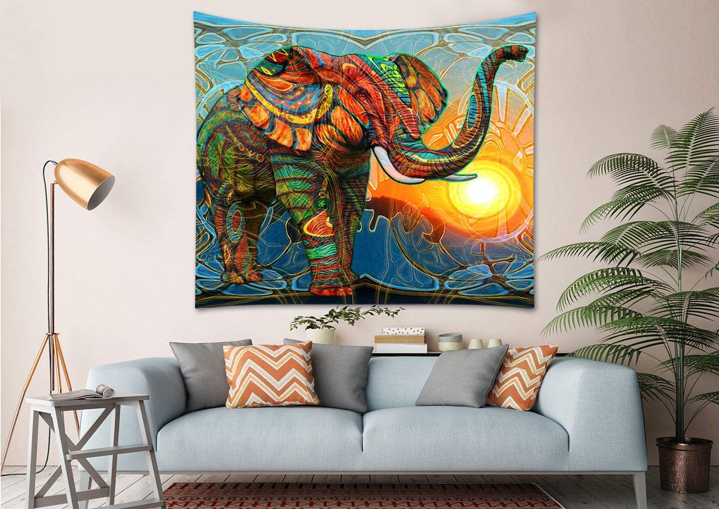 Ethnic Elephant Boho Hippie Bohemian Psychedelic Indian Style Tapestry 60x51 Inch