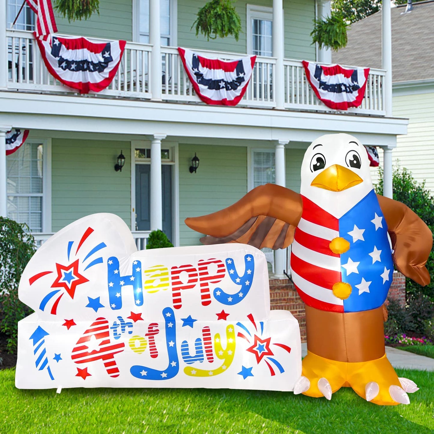 8FT Length Inflatable 4th of July Patriotic Eagle w/ LEDs