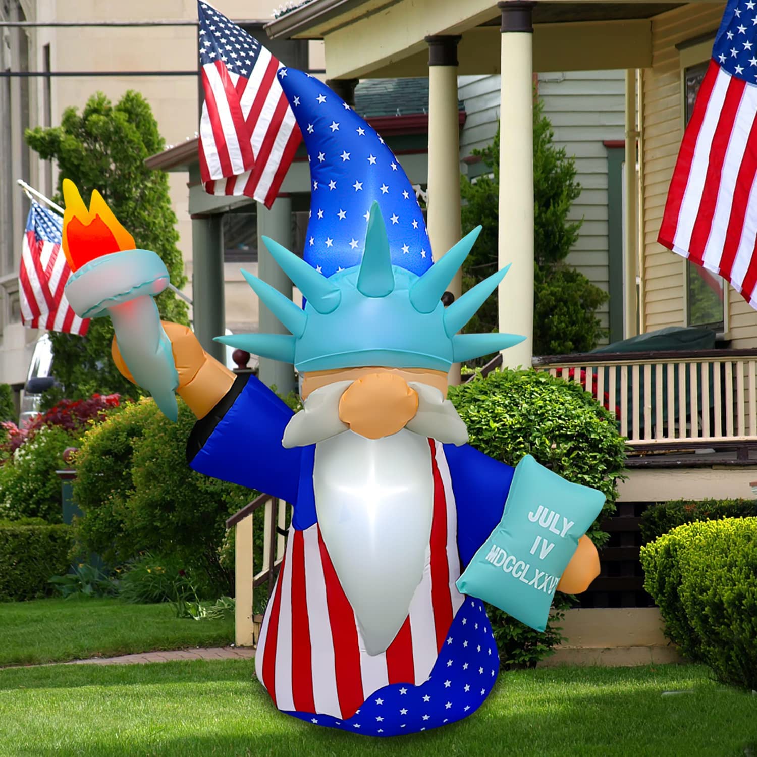 5 Ft Patriotic Independence Day Inflatable Statue of Liberty Gnome Decoration w/ LED