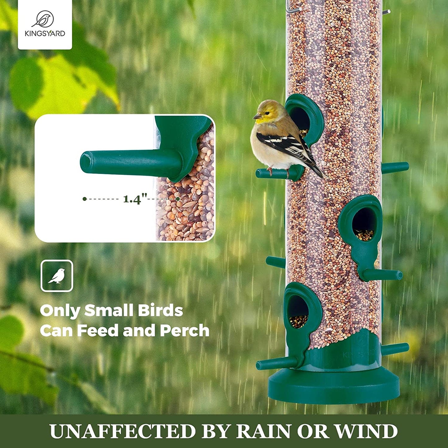 2 Pack Tube Bird Feeders for Outdoors Hanging, Premium Hard Plastic w/ 6 Feeding Ports, Weatherproof & Steel Hanger, Attracting for Wild Birds (Green)