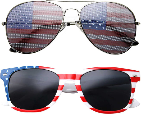 2 Pair Combo Patriotic American US Flag Sunglasses