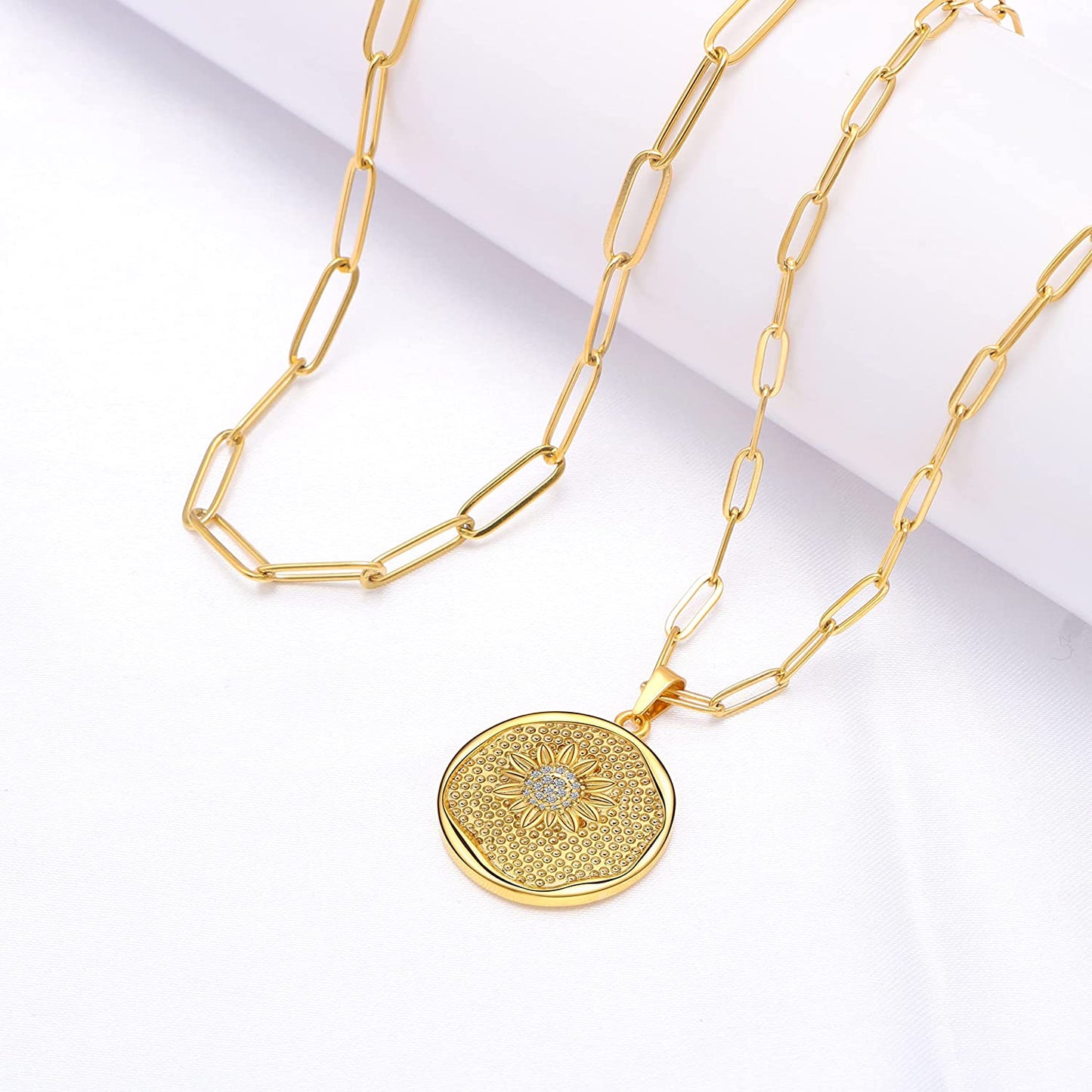 Layered Choker Necklace for Women Dainty 18k Gold Plated Multilayered Sunflower