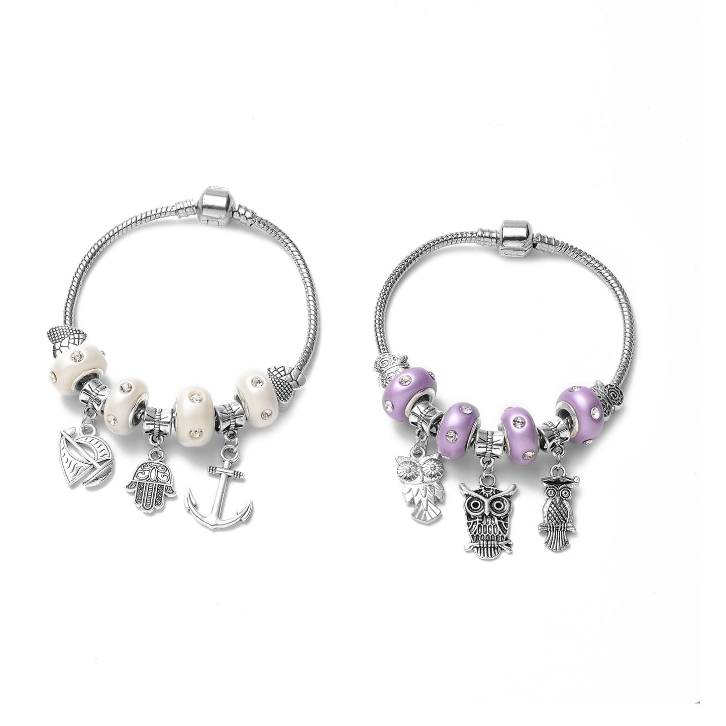 7.5" Set of 2 Multi Charm Bracelet for Women