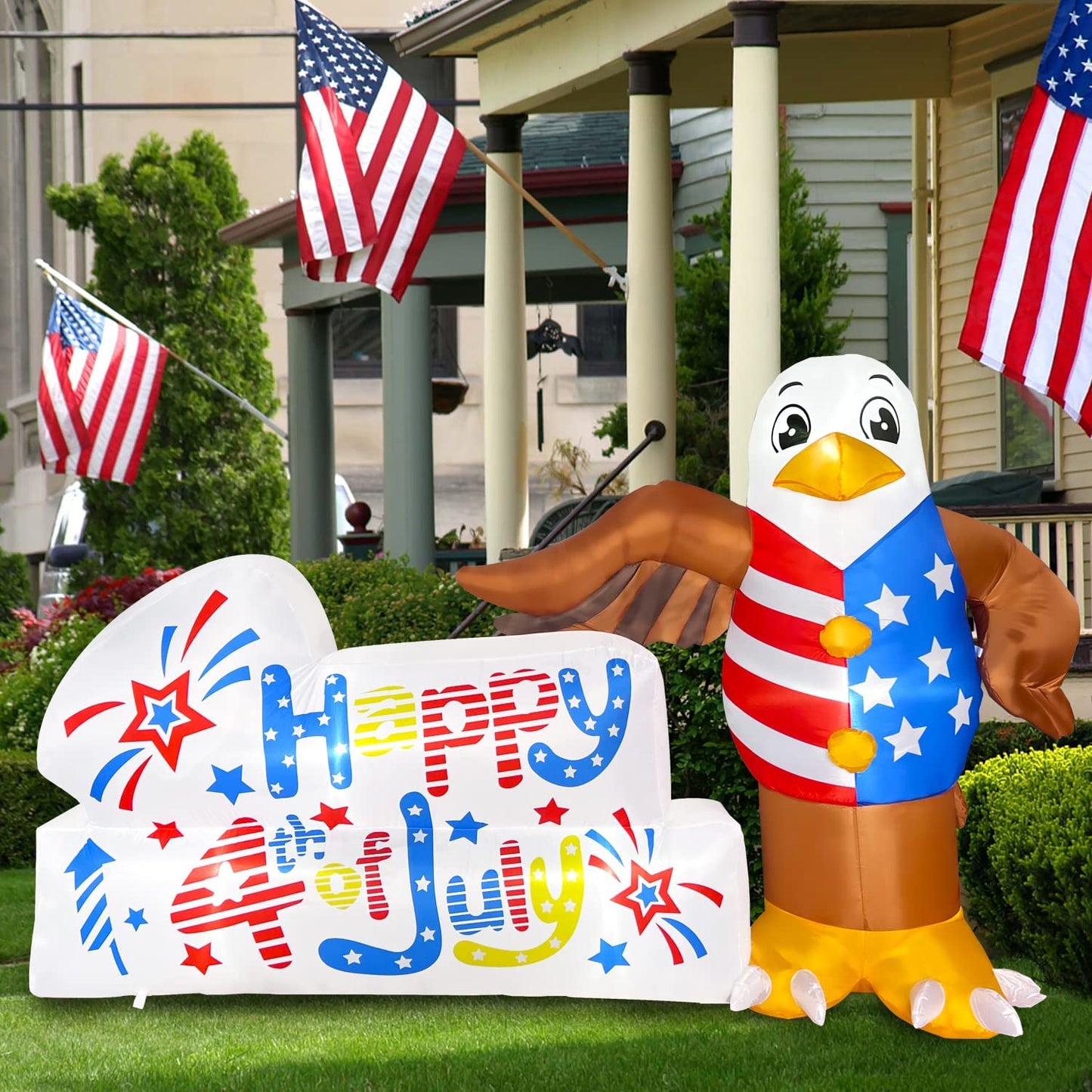 8FT Length Inflatable 4th of July Patriotic Eagle w/ LEDs