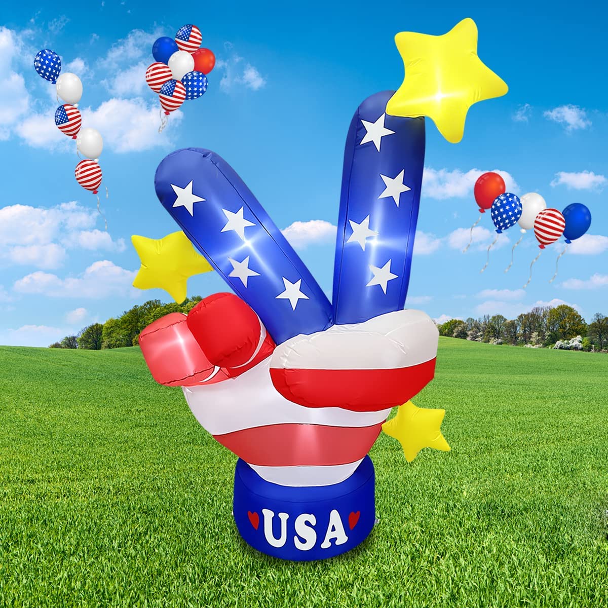 5ft Tall Patriotic Independence Day 4th of July Inflatable Victory Gesture w/ LED