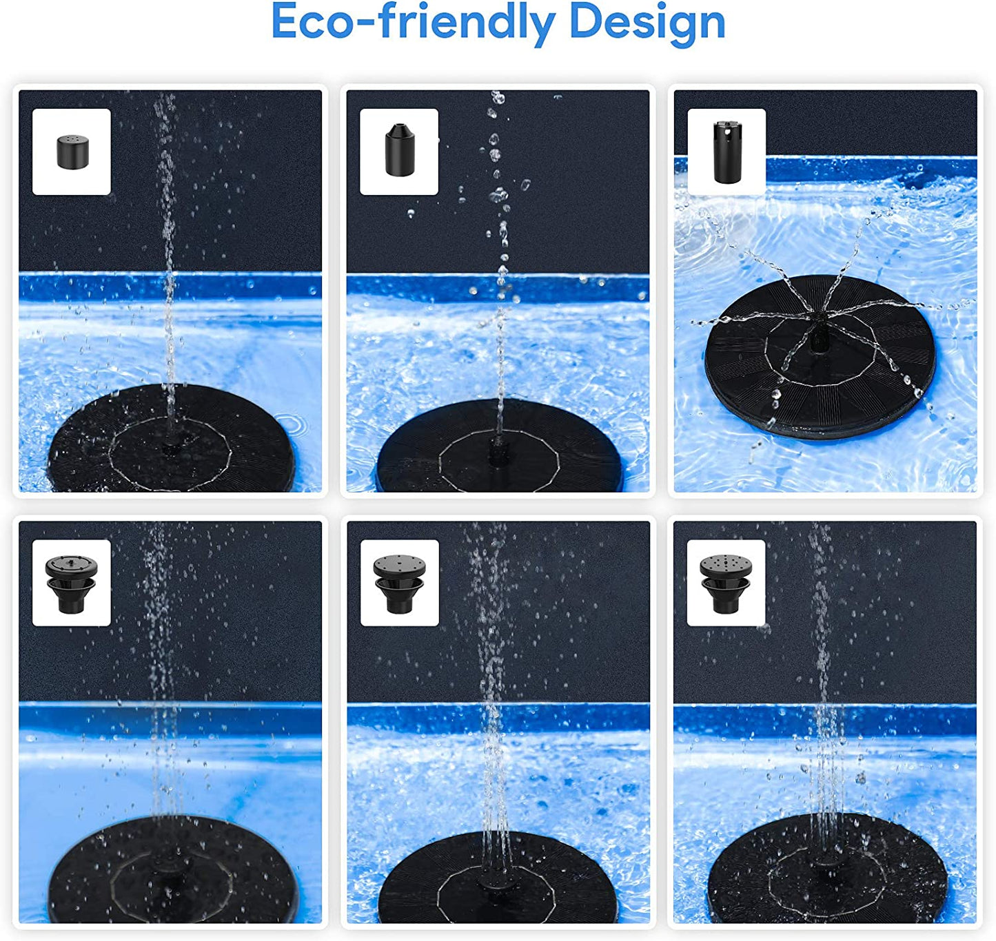 Floating Solar Powered Water Fountain Pump for Bird Bath, Garden, Pond, Pool, Outdoor (1.4W)