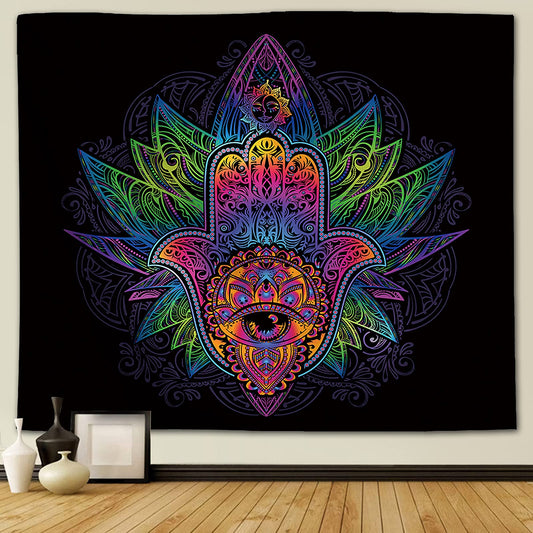 Psychedelic Mandala Lotus Eye Tapestry, Colorful Evil Eye Hamsa Hand Tapestry ( Various Styles)