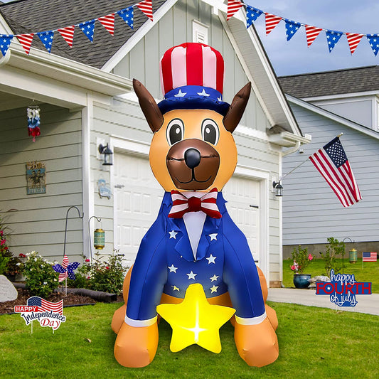 4 FT Patriotic Independence Day Inflatable Dog 4th of July Blow Up Yard Decor w/ LED