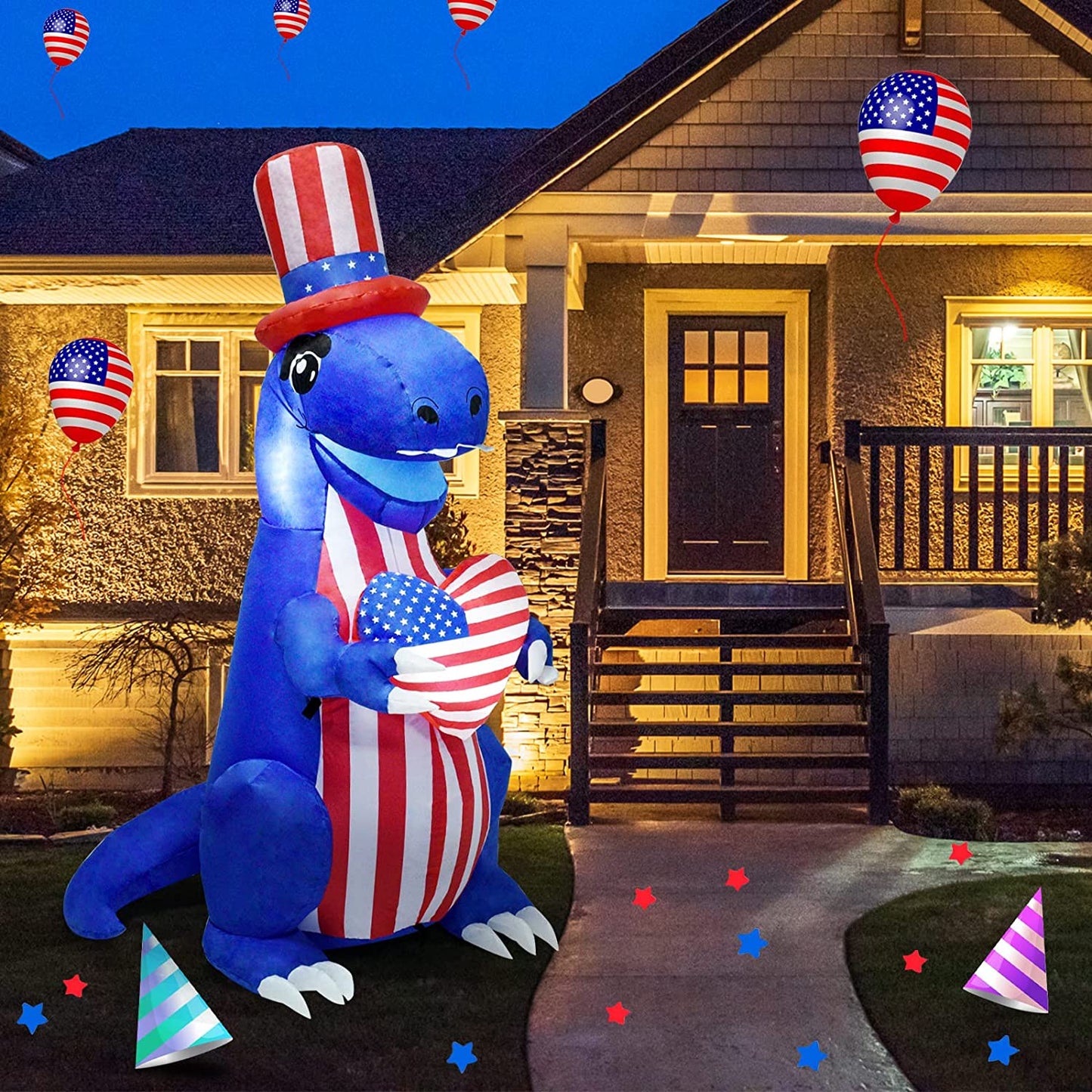 5ft Independence Day Dinosaur Inflatable Outdoor Decoration w/ Built-in LED Lights