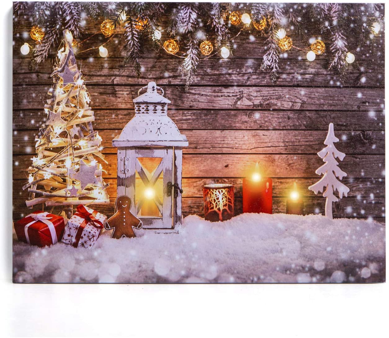 16" x 12" Decorative  Christmas Tree & Snow LED Lighted Canvas Winter Snow Scene Holiday Wall Art