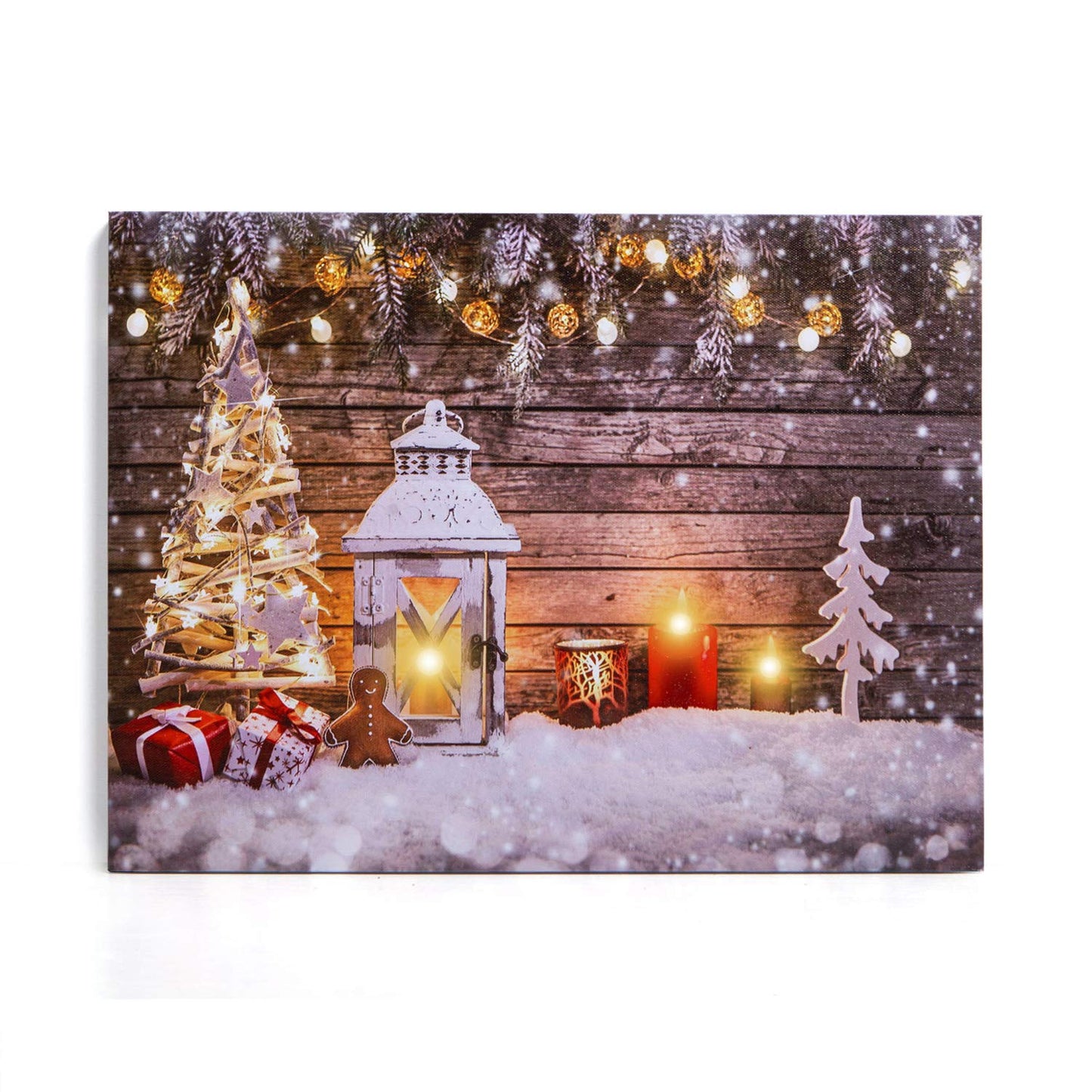 16" x 12" Decorative  Christmas Tree & Snow LED Lighted Canvas Winter Snow Scene Holiday Wall Art