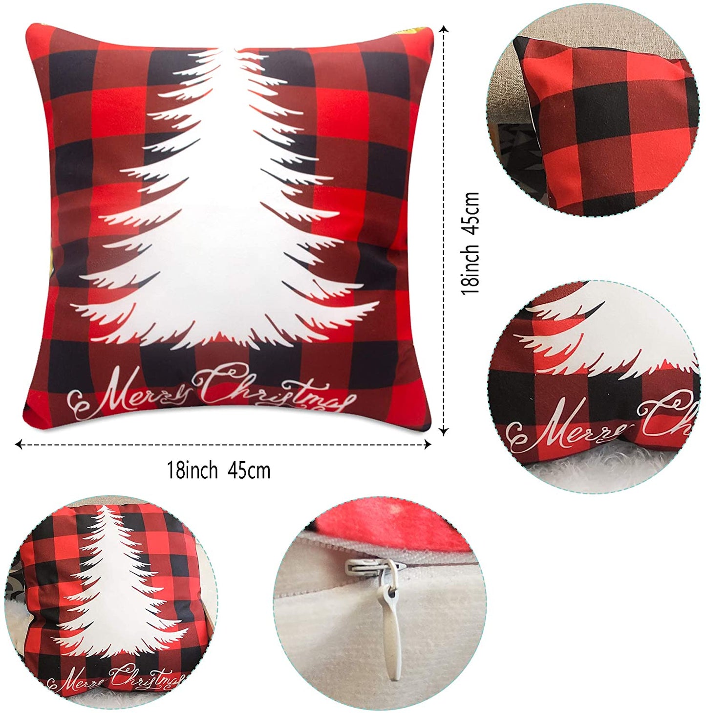 Christmas Pillow Covers 18x18 Set of 4 Christmas Decor Winter Holiday Decorations (White)