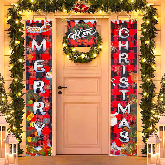 3 PCS Hanging Welcome Christmas Decor Porch Sign Door Decorations for Front Door