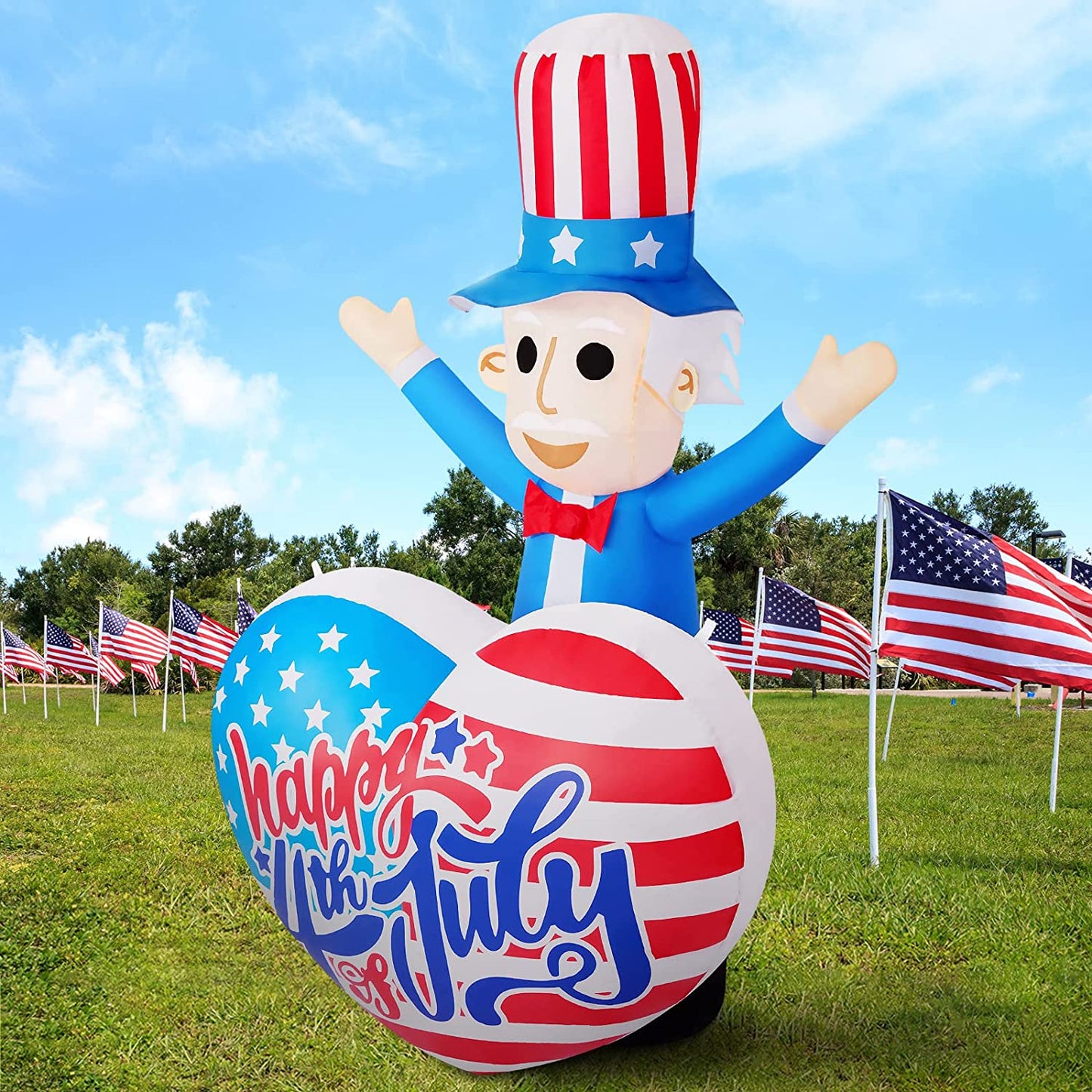 4th of July Inflatable Outdoor 6ft, Patriotic Uncle Sam w/ Heart for Independence Day