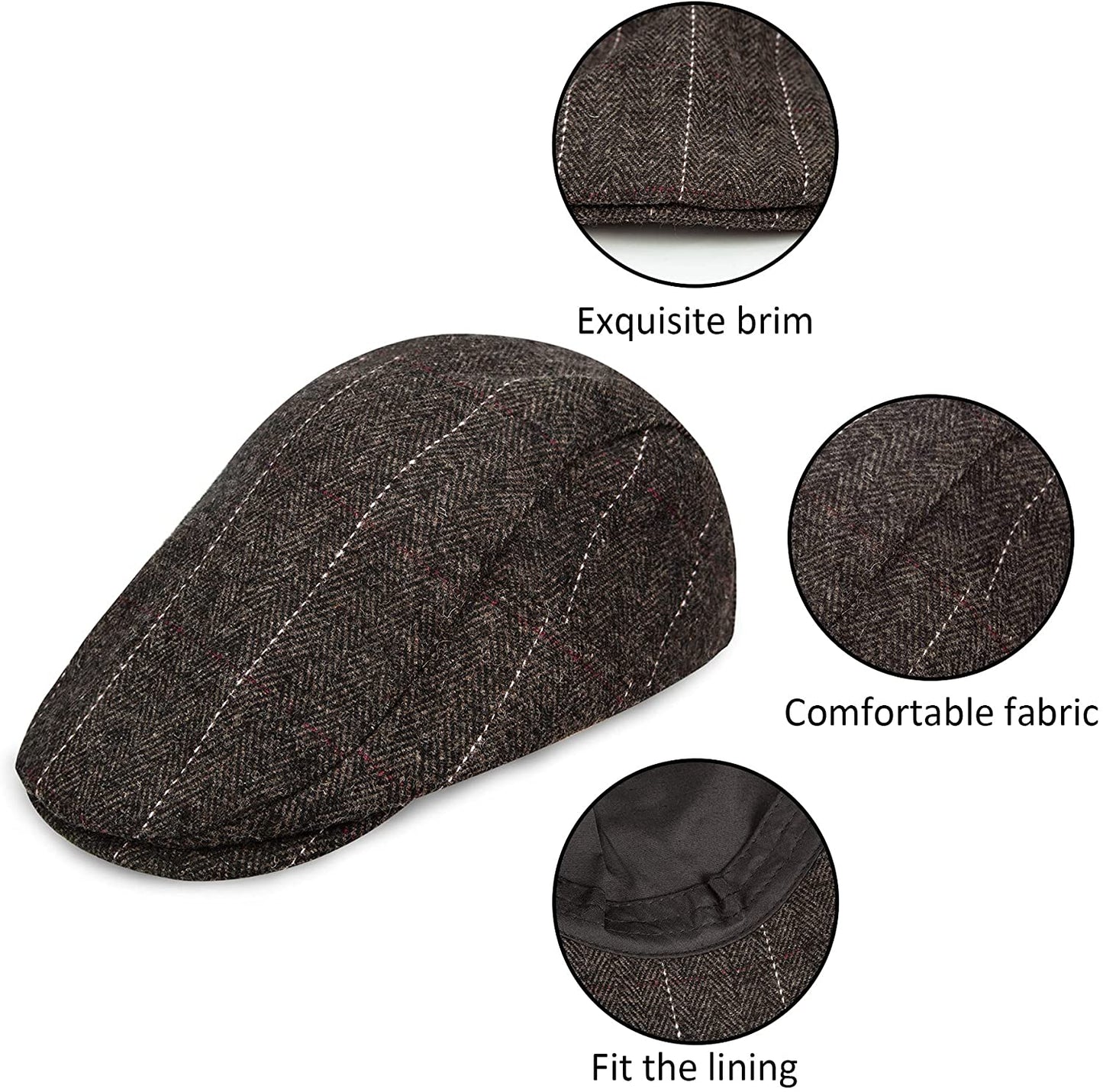 2 Pack Newsboy Gatsby Hats for Men Classic Herringbone Tweed Wool Blend