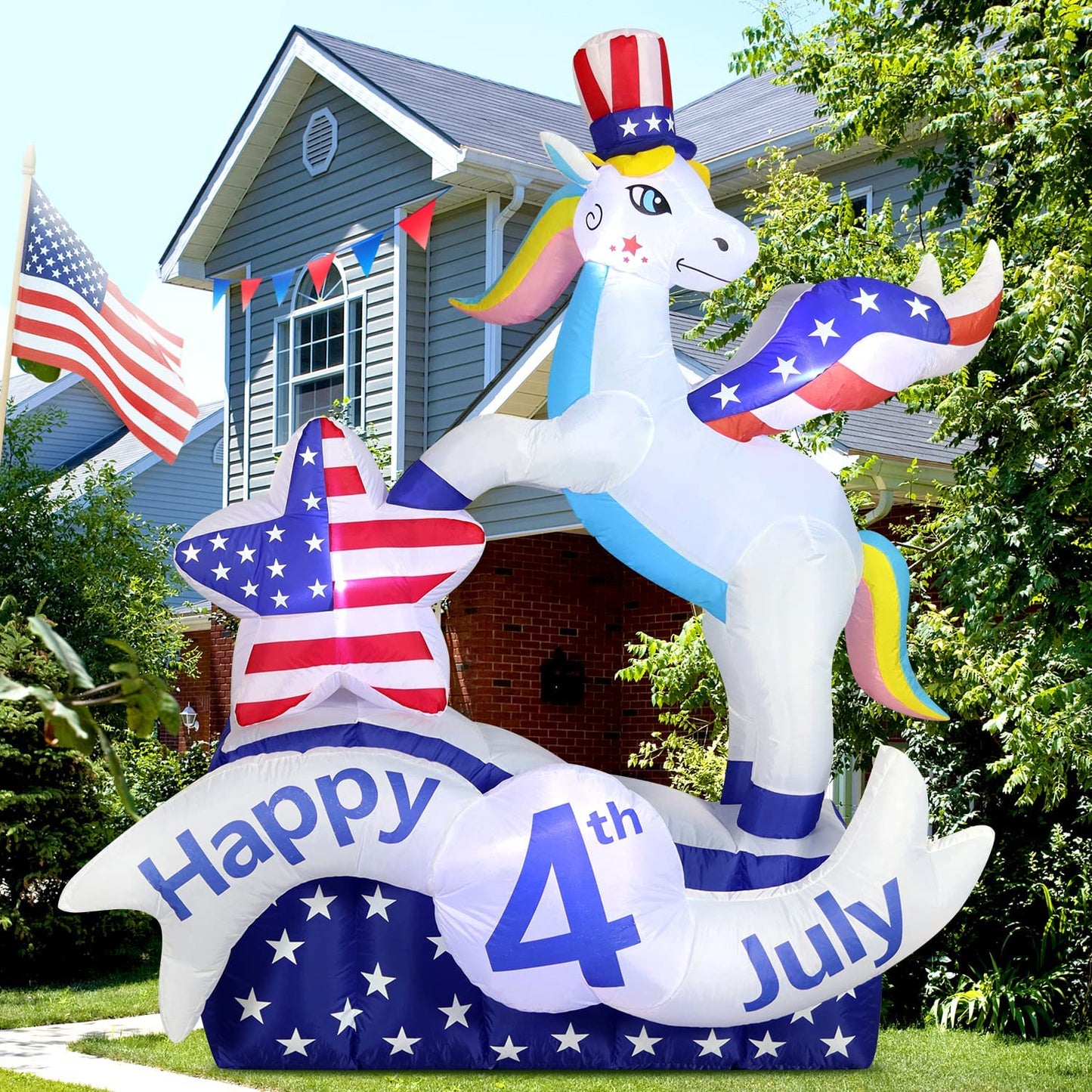 6 FT Tall Patriotic Independence Day 4th of July Inflatable Stars & stripes Unicorn Star w/ LEDS