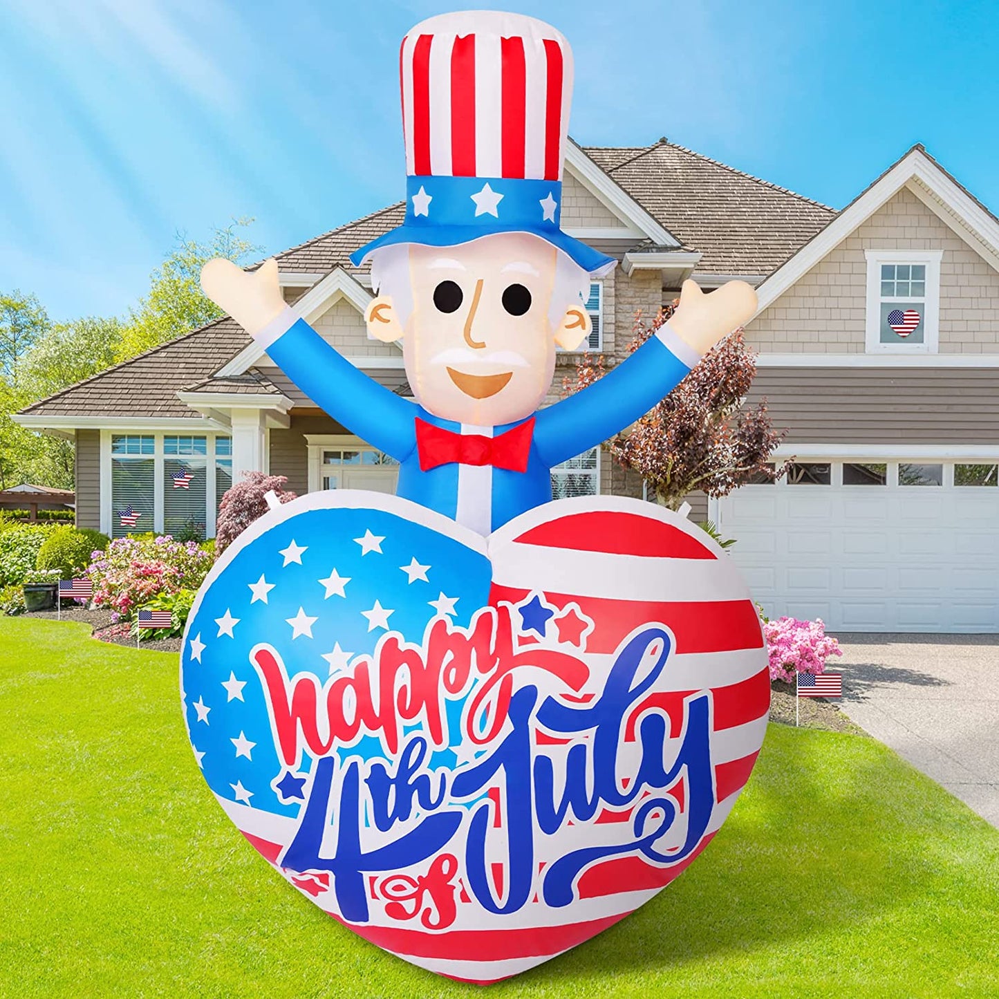 4th of July Inflatable Outdoor 6ft, Patriotic Uncle Sam w/ Heart for Independence Day