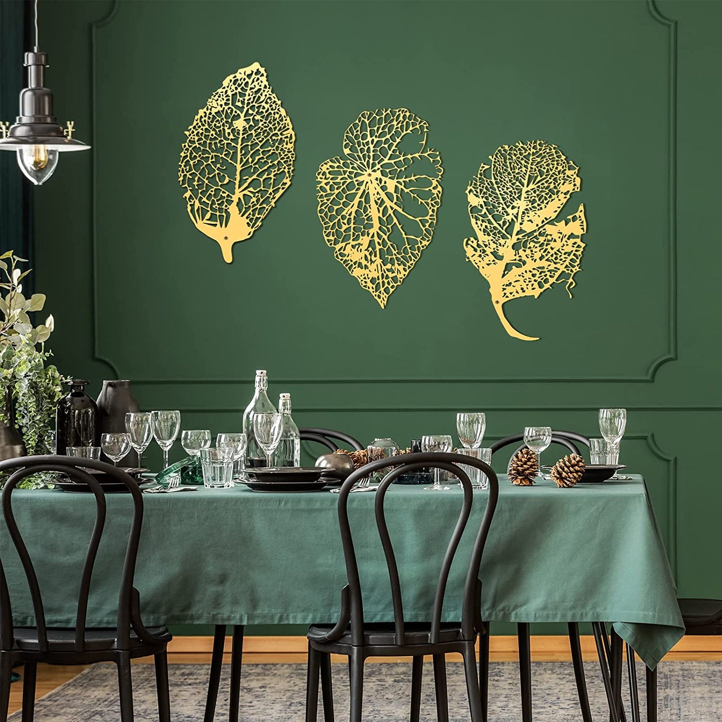 3 Pieces Metal Leaves Wall Decorartion Metal 15.7" x 9.4" (Gold)