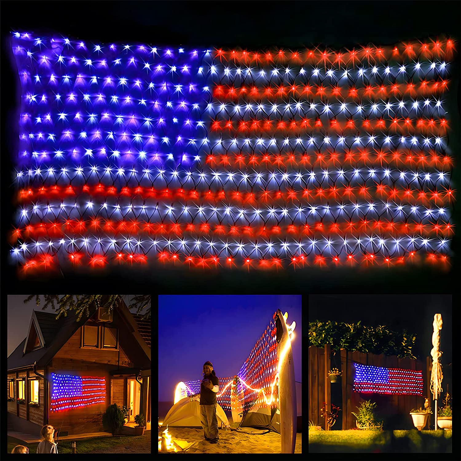 Led Flag Net Lights of The United States, Waterproof -  6.5 FT x 3.28 FT Plug In