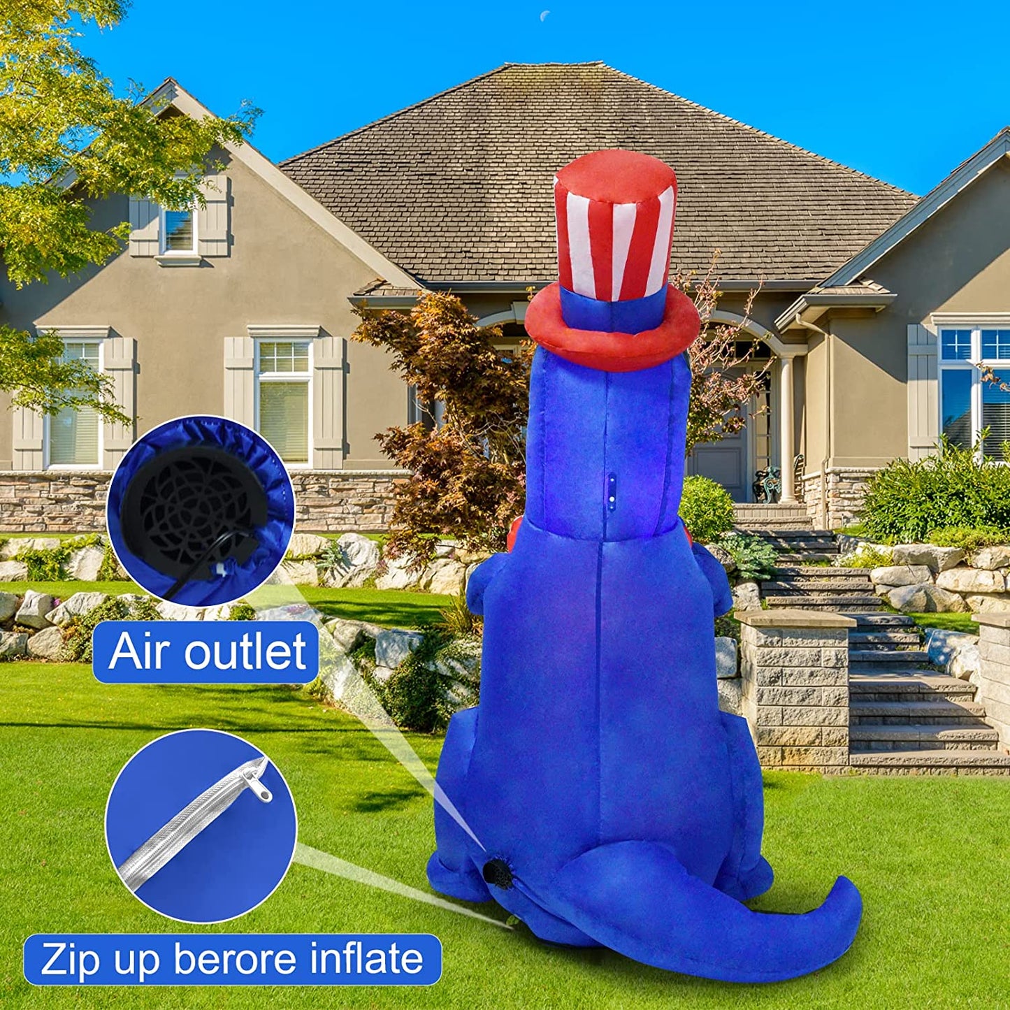 5ft Independence Day Dinosaur Inflatable Outdoor Decoration w/ Built-in LED Lights