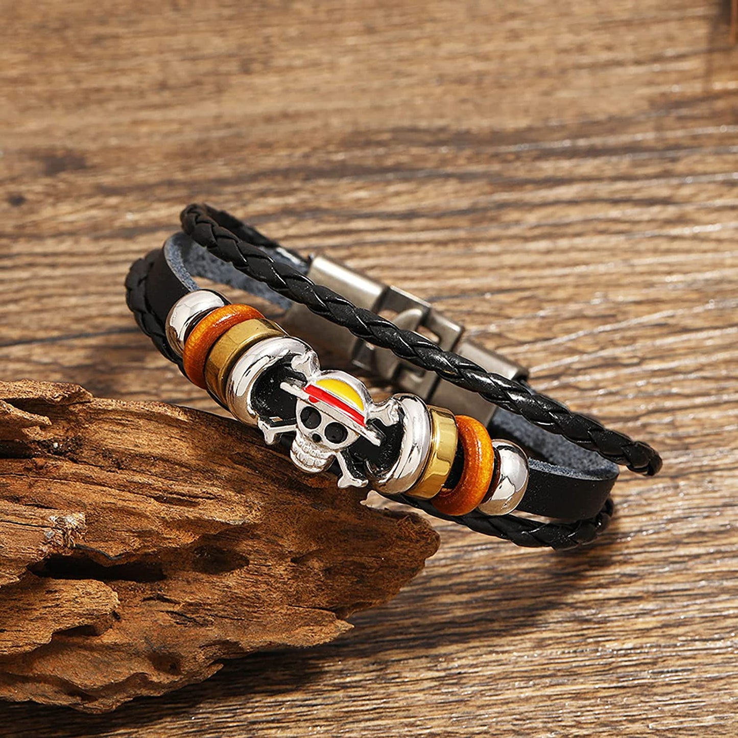 Pirate Bracelet Punk Skull Bracelets for Boys Black Braided Bracelets for Men Handmade Jewelry Wristband