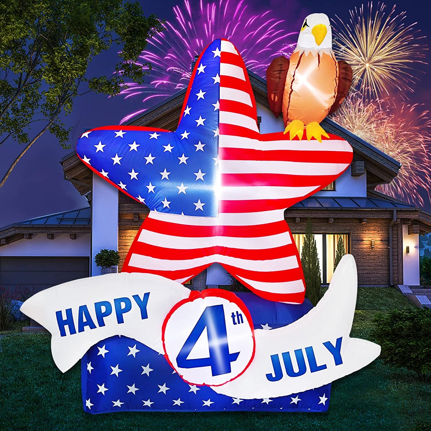 5.2FT 4th of July Inflatable Decorations,Star American Flying Bald Eagle with Build-in LEDs