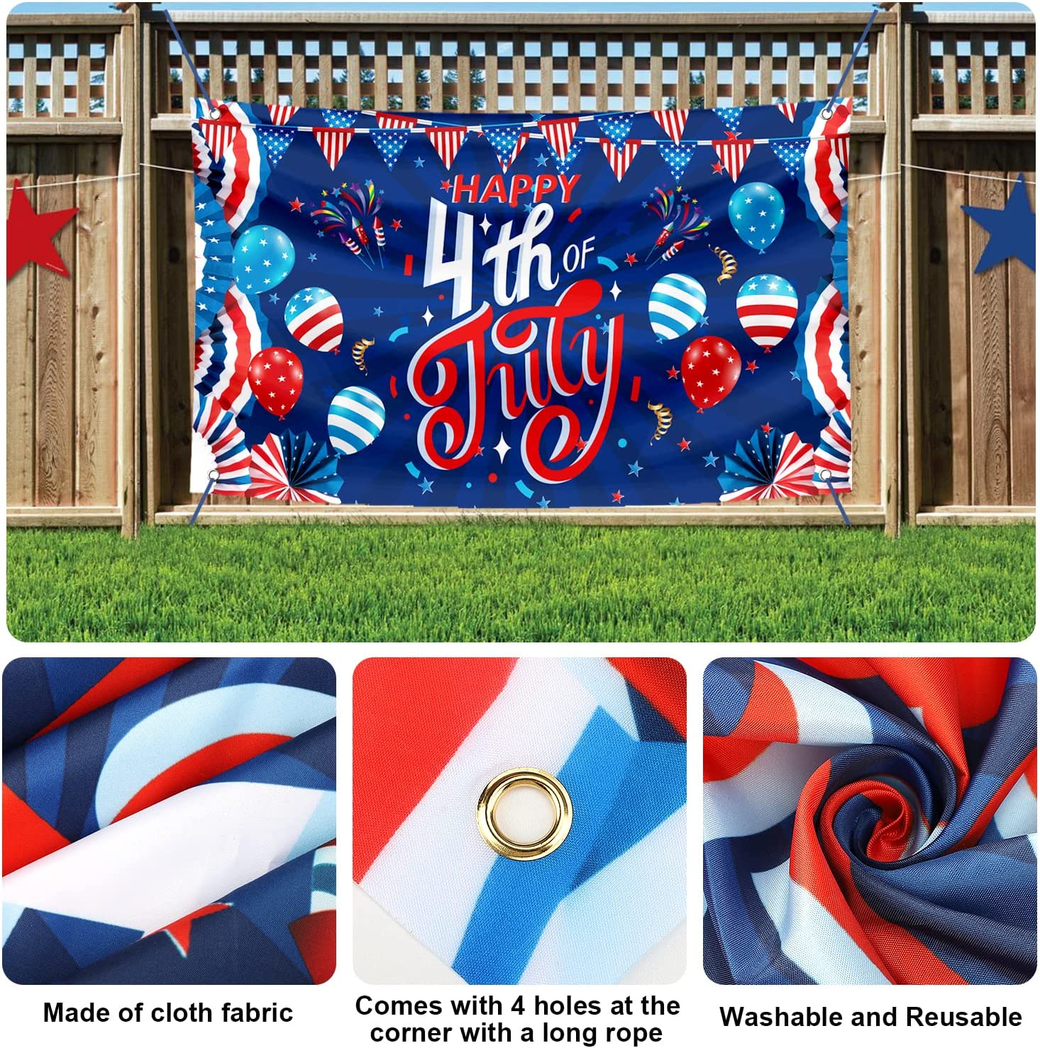 Large 4th of July Flag Decorations Outdoor Independence Day 71x44 Inch
