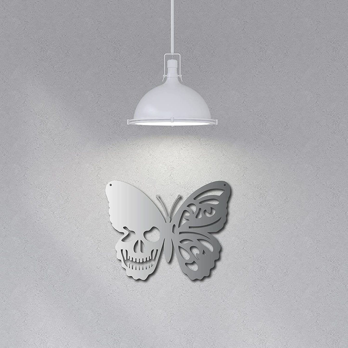 Large Silver Skull Metal Wall Art Butterfly Decoration 11.8 x 9.4 Inch