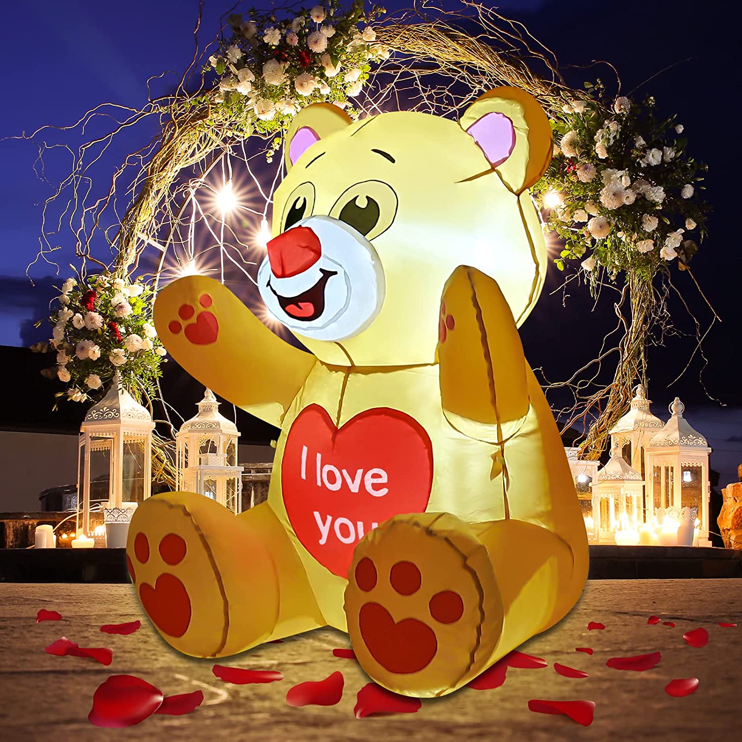 Valentines Day Inflatables Bear 3.4 FT with Love Heart Outdoor Decorations